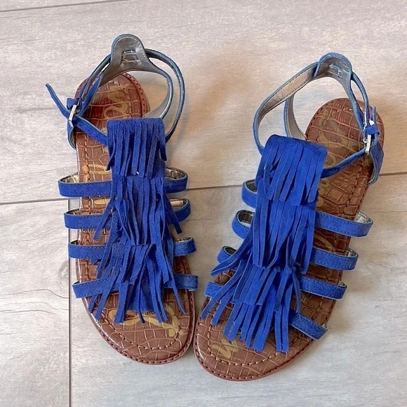 HOST PICK 💙 SAM EDELMAN Suede Leather Fringe Sandal Royal Blue, Size 7.5 - Picture 4 of 13